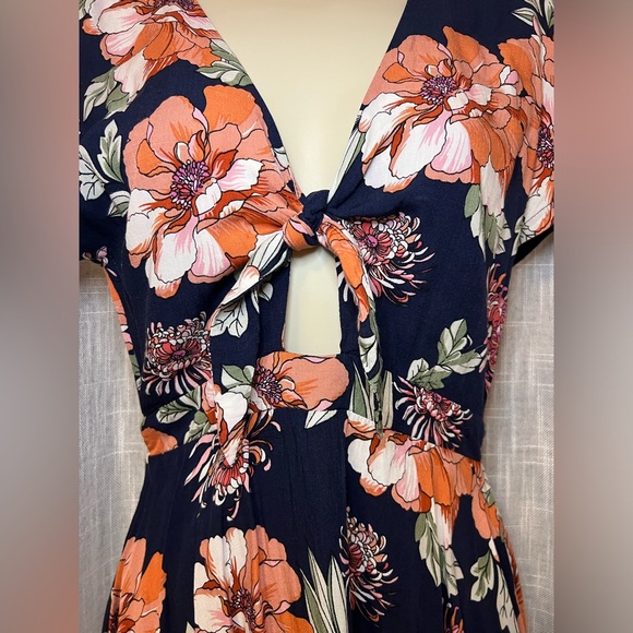 Lulus Navy Blue Floral Print Tie-Front Skater Dress - Picture 10 of 14